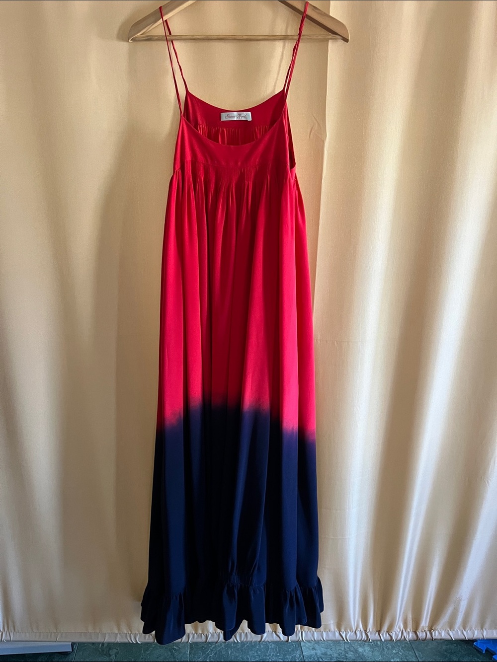 Geren Ford Red to Navy Ombre Spaghetti-Strap Maxi Dress